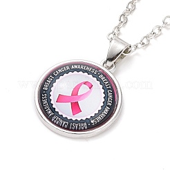 Glass Flat Round Pendant Necklace with Brass Chain&nbsp;NJEW-A003-01E
