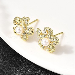 Starfish Brass Micro Pave Clear Cubic Zirconia Stud Earrings&nbsp;EJEW-L305-03G