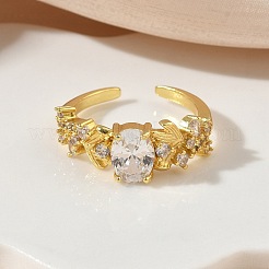Brass Micro Pave Cubic Zirconia Cuff Open Rings&nbsp;RJEW-C163-25B-G