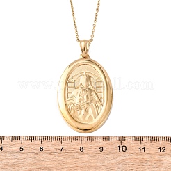 304 Stainless Steel Oval with Virgin Mary Pendant Necklaces for Women&nbsp;NJEW-B149-01G
