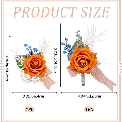 2Pcs 2 Style Silk Cloth & Plastic Imitation Flower Corsage Boutonniere & Wrist Corsage&nbsp;JEWB-CP0001-27B