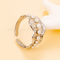 304 Stainless Steel Imitation Pearl Cuff Open Rings for Women&nbsp;WGD29C9-01