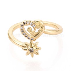 Brass Micro Pave Cubic Zirconia Cuff Rings for Women&nbsp;KK-T071-77G