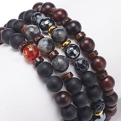 4Pcs 4 Style Natural Coconut & Wood & Mixed Gemstone Beaded Stretch Bracelets Set&nbsp;BJEW-JB08835