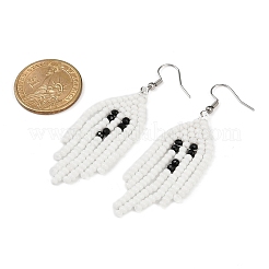 Halloween Theme Ghost Handmade Glass Seed Beaded Dangle Earrings&nbsp;EJEW-MZ00479
