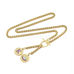 Ion Plating(IP) 304 Stainless Steel Purple Enamel Letter & Eye Pendant Wheat Chain Necklaces&nbsp;STAS-Z102-01G-K