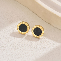 Elegant Roman Style 304 Stainless Steel Flat Round Stud Earrings&nbsp;BO7793-2