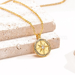 Brass Clear Cubic Zirconia Compass Pendant Cable Chain Necklaces&nbsp;PW-WG2438B-01