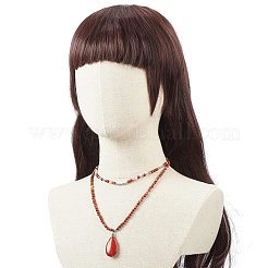 2Pcs 2 Style Natural Red Jasper Teardrop Pendant Necklaces Set&nbsp;NJEW-JN04064