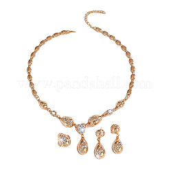 Teardrop Alloy Rhinestone Pendant Necklaces & Stud Earring & Rings Sets for Women&nbsp;FS-WG09A79-01