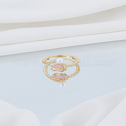 1Pc Minimalist Pearl and Micro Pave Diamond Open Ring for Women&nbsp;RJEW-LP0008-20