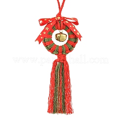 Handmade Macrame Cotton Christmas Wreath Pendant Decoration&nbsp;HJEW-JM02654-02