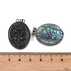 Natural Labradorite Carved Flower Pendants&nbsp;G-B085-15P