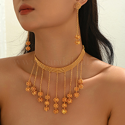 Alloy Floral Long Tassel Necklace & Earrings Set for Weddings and Formal Events&nbsp;DR5549
