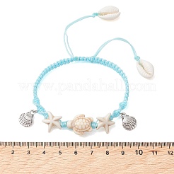 Adjustable Synthetic Turquoise & Natural Mixed Cowrie Shell & Alloy Charm Bracelets for Women&nbsp;BJEW-JB13548