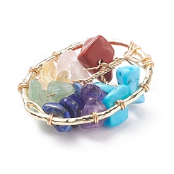 Gemstone Copper Wire Wrapped Chips Pendants&nbsp;PALLOY-JF01408-01