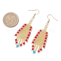 2 Pairs Glass Seed Feather Dangle Earrings&nbsp;EJEW-MZ00569