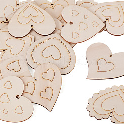 16Pcs 8 Styles Unfinished Wood Heart Pendants&nbsp;WOOD-TA0002-99