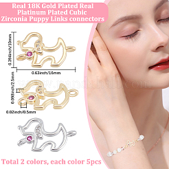 10Pcs 2 Colors Brass Micro Pave Cubic Zirconia Puppy Links/Connectors&nbsp;ZIRC-BBC0003-37