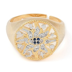 Sun with Eye Brass Micro Pave Clear Cubic Zirconia Adjustable Rings for Women&nbsp;RJEW-Q819-15G