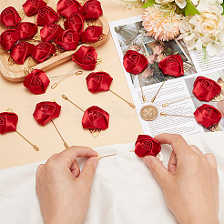 Polyester Rose Flower Tie Brooch&nbsp;LS-JEWB-WH0026-42