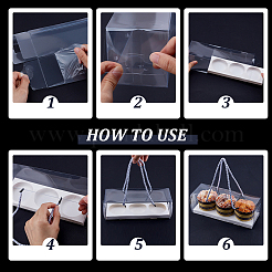 Folding Rectangle PET Plastic Portable Cupcake Gift Storage Box&nbsp;CON-WH0085-137A