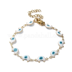 Moon with Evil Eye Enamel Link Chain Bracelet&nbsp;BJEW-G683-01G
