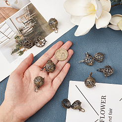 10Pcs 5 Styles Round Brass Hollow Cage Pendants&nbsp;KK-SC0003-05