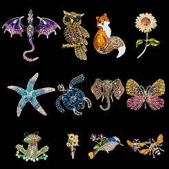 12Pcs 12 Styles Zinc Alloy and Rhinestone Brooch&nbsp;JEWB-AR0001-20