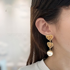 Brass & Plastic Pearl Stud Dangle Earrings&nbsp;WGE9714-01