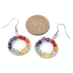 Natural Mixed Gemstone Round Beaded Dangle Earrings&nbsp;EJEW-JE05456-02