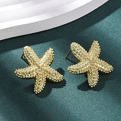 Brass Starfish Stud Earrings&nbsp;EJEW-H165-02A-G