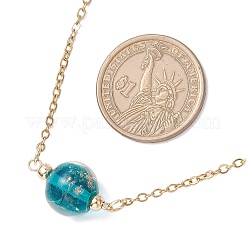 2Pcs 2 Colors Handmade Gold Sand Lampwork Round Pendant 304 Stainless Steel Cable Chain Necklaces&nbsp;NJEW-JN05376