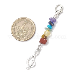 Chakra Natural Citrine & Red Jasper & Tiger Eye & Green Aventurine & Lapis Lazuli & Amethyst & Synthetic Turquoise Chip Pendant Decorations&nbsp;HJEW-JM03359