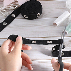 4 Yards Black Cotton Ribbons with Platinum Tone Eyelet Rings&nbsp;OCOR-GF0002-87A