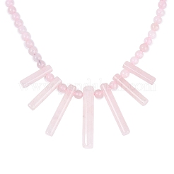 Natural Rose Quartz Round Beaded Fan Bib Necklaces&nbsp;NJEW-N064-04I