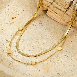 304 Stainless Steel Square Double Layered Necklaces for Women&nbsp;NJEW-U031-06G