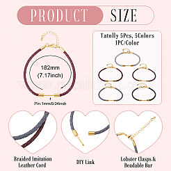 5Pcs 5 Colors 3MM Braided Round Imitation Leather Cord Bracelet Making&nbsp;MAK-TA0001-35C