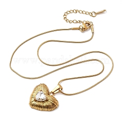 304 Stainless Steel with Clear Glass Heart Pendant Necklaces&nbsp;NJEW-G184-04G