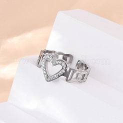 304 Stainless Steel with Rhinestone Adjustable Cuff Rings&nbsp;RJEW-Q020-16P
