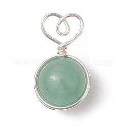 4Pcs 4 Styles Natural Rose Quartz & Green Aventurine & Amethyst & Carnelian Copper Wire Wrapped Heart Ball Pendants&nbsp;PALLOY-TA00215-02