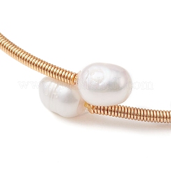 Natural Aquamarine & Pearl Cuff Bangle&nbsp;BJEW-JB10119-01