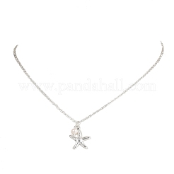 Ocean 304 Stainless Steel Starfish & Natural Pearl Pendant Necklaces for Women&nbsp;NJEW-JN06090