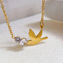 201 Stainless Steel Crystal Rhinestone Bird Pendant Necklaces for Women&nbsp;WG9DEBA-01