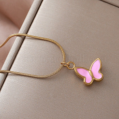 Vintage 304 Stainless Steel Enamel Butterfly Pendant Necklaces for Women&nbsp;YX3254