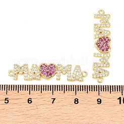 Mother's Day Brass Micro Pave Clear and Magenta Cubic Zirconia Connector Charm&nbsp;KK-F931-27A-G