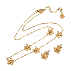 Flower 304 Stainless Steel Rhinestone Necklaces & Stud Earrings Sets for Women&nbsp;SJEW-K003-02G