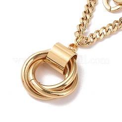 PVD Vacuum Plating 304 Stainless Steel Double Chains Multi Layered Necklace with Rings Charm for Women&nbsp;STAS-E155-15G