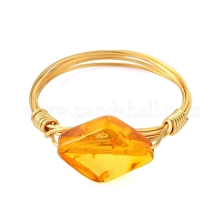 Copper Wired Natural Amber Finger Rings for Women&nbsp;RJEW-JR01053