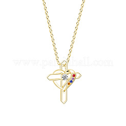 Mother's Day Brass Micro Pave Colorful Cubic Zirconia Heart Cross Pendant 304 Stainless Steel Cable Chain Necklaces for Women&nbsp;WGBC0BB-02